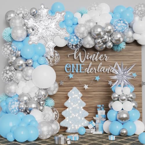 Blau Silber Weiß Schneeflocke Ballon Girlande Bogen Kit (Blau) von Heukikt