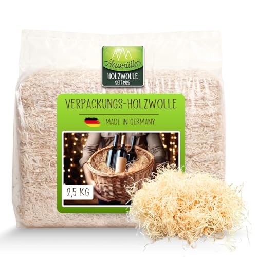 Heumüller Holzwolle Verpackungs- & Deko-Holzwolle 2,5 kg | Aus handverlesenem & unbehandeltes Fichtenholz | Hohe Ergiebigkeit & ansprechende Optik | Ideal für Deko & Geschenkverpackungen von Heumüller Holzwolle