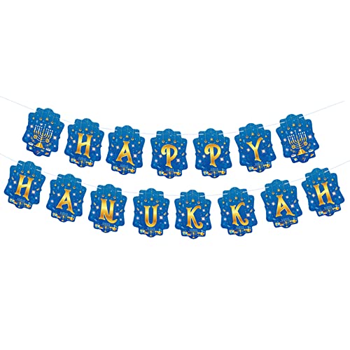 Happy Hanukkah Banner Chanukah Banner für Hanukkah Festival Dekoration, Happy Hanukkah Gold Buchstaben Banner Dekoration für Chanukah Festival Beleuchtung Party Dekorationen Home Gathering Supplies von Heureppy