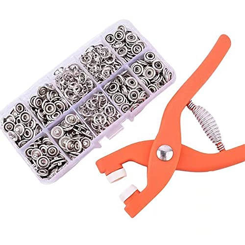 100 Sets No Sewing Snap Buttons Fasteners Kit, Prong Ring Snaps, Metall Ring Snaps, Hollow and Solid Prong Buckle with Clip Pliers DIY Clothes Tool von Heuskay