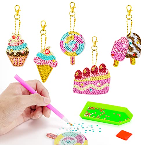 Heveer Diamantmalerei Schlüsselanhänger 5D Diamond Painting Anhänger Set für Kinder Mädchen Jungen Geschenkidee Eiscreme Torten Süßigkeiten Muster von Heveer