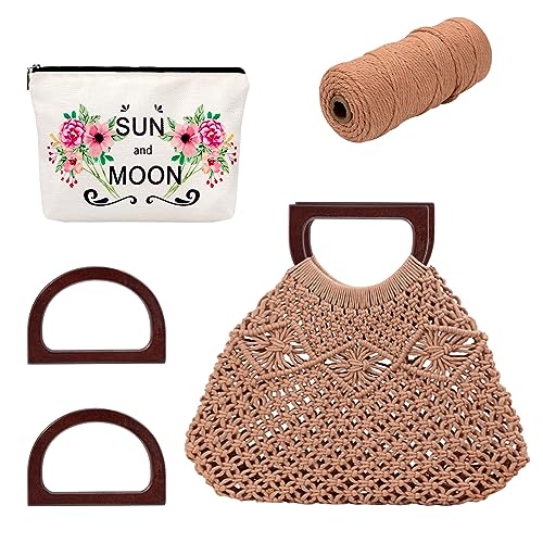 Heveer Makramee Tasche DIY Kit Boho Makramee Handtasche Making Kit Handgefertigte Strandtasche Inklusive Holzgriff und Baumwollschnur 100M für Erwachsene Anfänger von Heveer