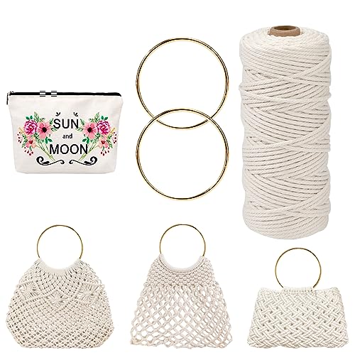 Makramee Tasche DIY Kit Boho Makramee Handtasche Making Kit Handgefertigte Strandtasche Inklusive Metallgriff und Baumwollschnur 100M für Erwachsene Anfänger von Heveer