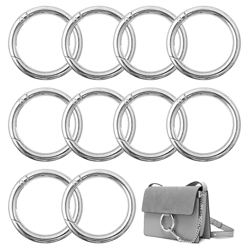 Hevysuo 10 Stück Runde Karabiner 49mm,Zinklegierung Groß Ring Karabiner Rund O Ring für Schlüsselanhänger,Tasche,Schmuck,Silber von Hevysuo