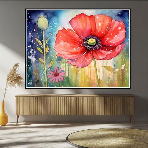 Diamond Painting Blume Diamond Painting Kinder Rot Diamant Bilder, 5D DIY Diamant Kunst Malerei Mosaik Bastelset Erwachsene Kreuzstich Stickerei Set Deko Wohnzimme, Geschenke für Frauen 40x50cm B-509 von Hewuiwea