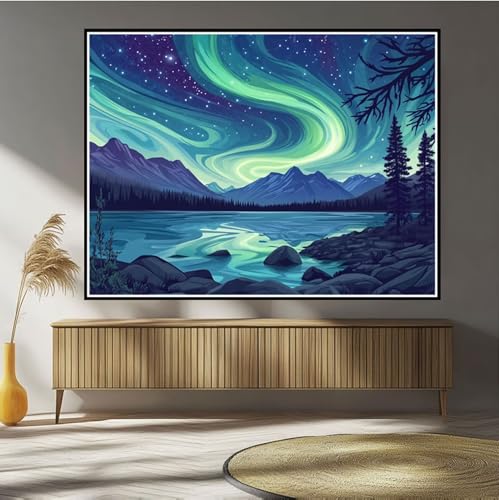 Diamond Painting Erwachsene Aurora Diamond Painting Berg Diamant Painting Bilder Groß XXL 60x90cm, DIY 5D Diamant Malerei mit Komplett Zubehör Embroidery Set Crystal Art Home Dekor Geschenke B-523 von Hewuiwea