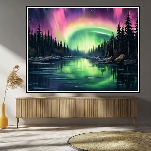 Diamond Painting Erwachsene Aurora Diamond Painting Wald Diamant Painting Bilder Groß XXL 90x120cm, DIY 5D Diamant Malerei mit Komplett Zubehör Embroidery Set Crystal Art Home Dekor Geschenke B-522 von Hewuiwea