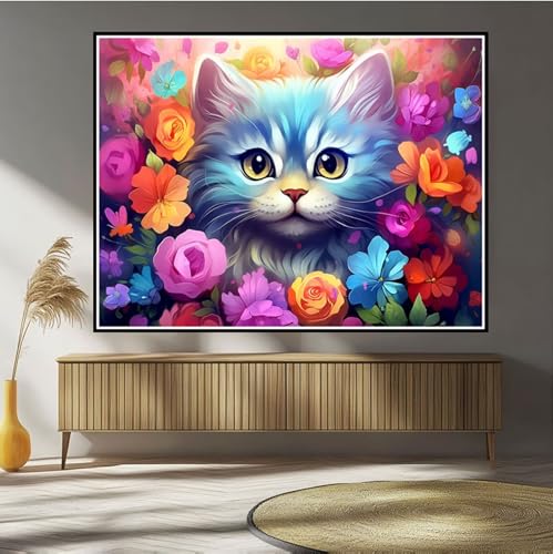 Diamond Painting Erwachsene Blume Diamond Painting Katze Diamant Painting Bilder Groß XXL 60x90cm, DIY 5D Diamant Malerei mit Komplett Zubehör Embroidery Set Crystal Art Home Dekor Geschenke B-474 von Hewuiwea