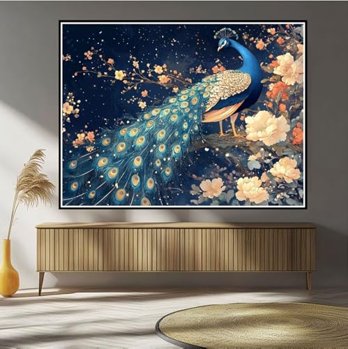 Diamond Painting Erwachsene Blume Diamond Painting Pfau Diamant Painting Bilder Groß XXL 50x70cm, DIY 5D Diamant Malerei mit Komplett Zubehör Embroidery Set Crystal Art Home Wand Dekor Geschenke B-465 von Hewuiwea