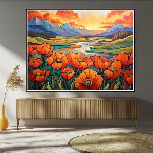 Diamond Painting Erwachsene Blume Diamond Painting Sonnenuntergang Diamant Painting Bilder Groß XXL 90x120cm, DIY 5D Diamant Malerei mit Komplett Zubehör Embroidery Set Crystal Art Home Dekor B-471 von Hewuiwea