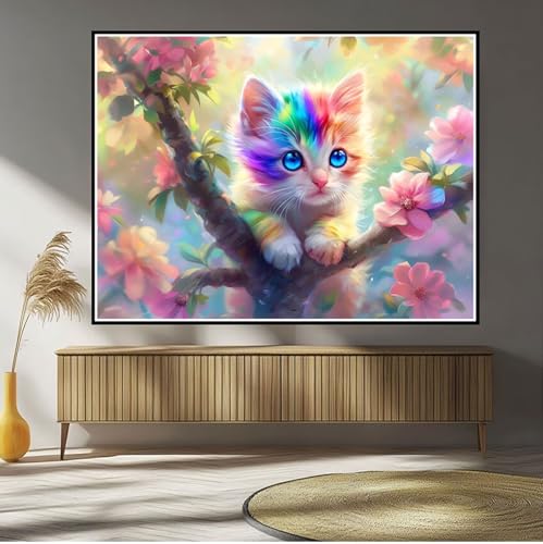 Diamond Painting Katze Diamond Painting Kinder Blume Diamant Bilder, 5D DIY Diamant Kunst Malerei Mosaik Bastelset Erwachsene Kreuzstich Stickerei Set Deko Wohnzimme, Geschenke für Frauen 20x30cm B-33 von Hewuiwea