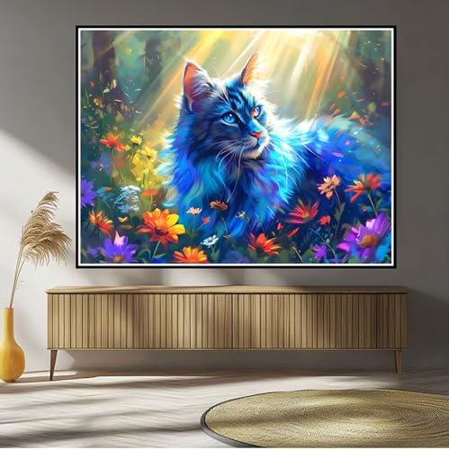 Diamond Painting Katze Diamond Painting Kinder Blume Diamant Bilder, 5D DIY Diamant Kunst Malerei Mosaik Bastelset Erwachsene Kreuzstich Stickerei Set Deko Wohnzimme, Geschenke für Frauen 20x30cm B-39 von Hewuiwea