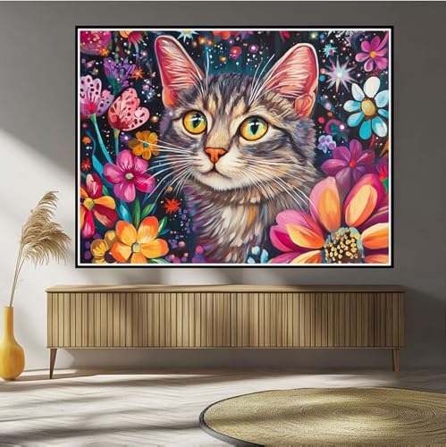 Diamond Painting Katze Diamond Painting Kinder Blume Diamant Bilder, 5D DIY Diamant Kunst Malerei Mosaik Bastelset Erwachsene Kreuzstich Stickerei Set Deko Wohnzimme, Geschenke für Frauen 20x30cm B-34 von Hewuiwea