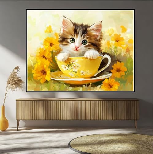 Diamond Painting Katze Diamond Painting Kinder Blume Diamant Bilder, 5D DIY Diamant Kunst Malerei Mosaik Bastelset Erwachsene Kreuzstich Stickerei Set Deko Wohnzimme, Geschenke für Frauen 30x40cm B-38 von Hewuiwea