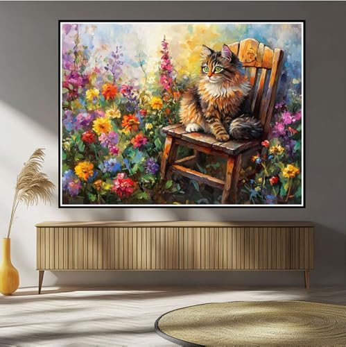 Diamond Painting Katze Diamond Painting Kinder Blume Diamant Bilder, 5D DIY Diamant Kunst Malerei Mosaik Bastelset Erwachsene Kreuzstich Stickerei Set Deko Wohnzimme, Geschenke für Frauen 30x40cm B-36 von Hewuiwea