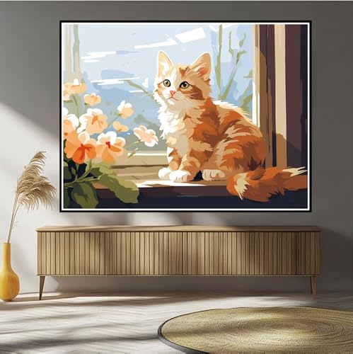 Diamond Painting Katze Diamond Painting Kinder Fensterbank Diamant Bilder, 5D DIY Diamant Kunst Malerei Mosaik Bastelset Erwachsene Kreuzstich Stickerei Set Deko Wohnzimme, Geschenke 20x30cm B-23 von Hewuiwea