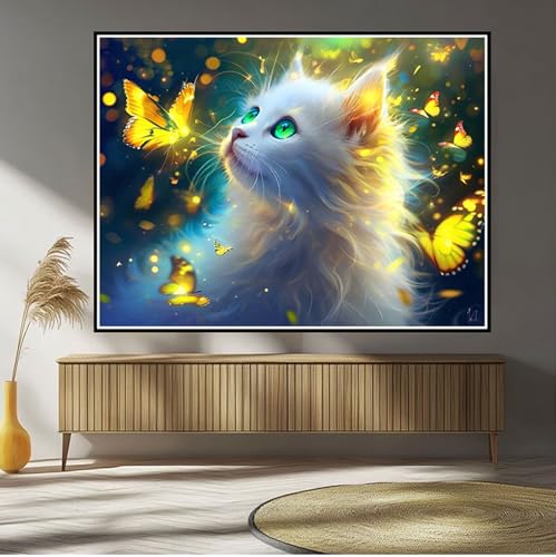 Diamond Painting Katze Diamond Painting Kinder Schmetterling Diamant Bilder, 5D DIY Diamant Kunst Malerei Mosaik Bastelset Erwachsene Kreuzstich Stickerei Set Deko Wohnzimme, Geschenke 30x50cm B-32 von Hewuiwea