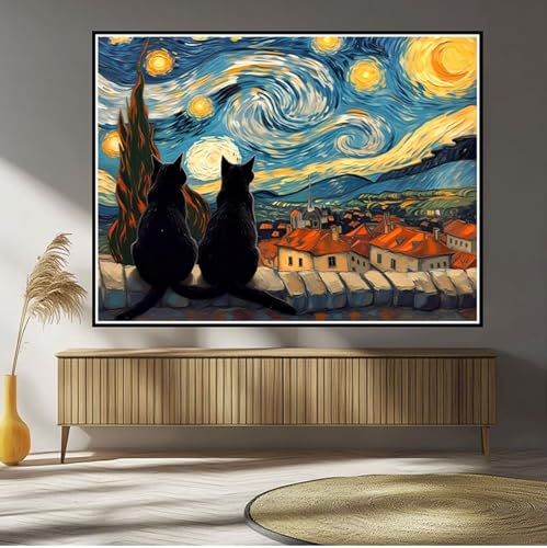 Diamond Painting Katze Diamond Painting Kinder Sternenhimmel Diamant Bilder, 5D DIY Diamant Kunst Malerei Mosaik Bastelset Erwachsene Kreuzstich Stickerei Set Deko Wohnzimme, Geschenke 30x50cm B-50 von Hewuiwea