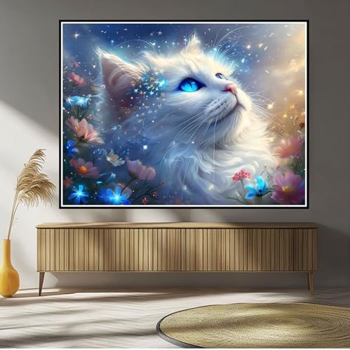 Diamond Painting Katze Diamond Painting Kinder Tier Diamant Bilder, 5D DIY Diamant Kunst Malerei Mosaik Bastelset Erwachsene Kreuzstich Stickerei Set Deko Wohnzimme, Geschenke für Frauen 30x40cm B-26 von Hewuiwea