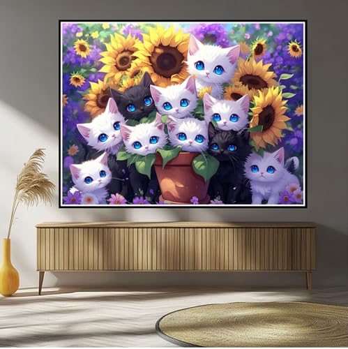 Diamond Painting Katze Diamond Painting Kinder Tier Diamant Bilder, 5D DIY Diamant Kunst Malerei Mosaik Bastelset Erwachsene Kreuzstich Stickerei Set Deko Wohnzimme, Geschenke für Frauen 30x50cm B-25 von Hewuiwea