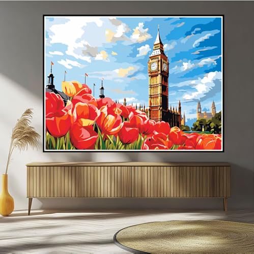 Diamond Painting London Diamond Painting Kinder Blume Diamant Bilder, 5D DIY Diamant Kunst Malerei Mosaik Bastelset Erwachsene Kreuzstich Stickerei Set Deko Wohnzimme, Geschenke 40x60cm B-540 von Hewuiwea