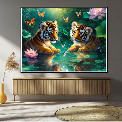 Diamond Painting Tiger Diamond Painting Kinder Tier Diamant Bilder, 5D DIY Diamant Kunst Malerei Mosaik Bastelset Erwachsene Kreuzstich Stickerei Set Deko Wohnzimme, Geschenke für Frauen 60x80cm B-534 von Hewuiwea