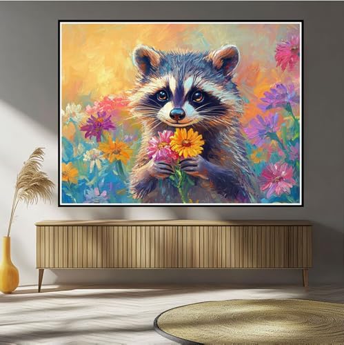 Diamond Painting Waschbär Diamond Painting Kinder Blume Diamant Bilder, 5D DIY Diamant Kunst Malerei Mosaik Bastelset Erwachsene Kreuzstich Stickerei Set Deko Wohnzimme, Geschenke 30x40cm B-515 von Hewuiwea