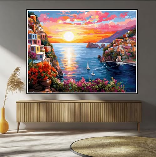 Hewuiwea Diamond Painting Sonnenuntergang Diamond Painting Kinder Italien Diamant Bilder, 5D DIY Diamant Kunst Malerei Mosaik Bastelset Erwachsene Kreuzstich Stickerei Set Deko Wohnzimme 20x30cm B-17 von Hewuiwea