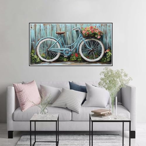 Malen nach Zahlen Blume Malen nach Zahlen Erwachsene Fahrrad Paint by Numbers ab 7 jahre mädchen, DIY Handgemalt Ölgemälde mit Pinseln und Acrylfarbe leinwand Kit, Geschenke für Frauen 40x80cm A-395 von Hewuiwea