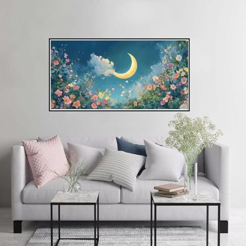 Malen nach Zahlen Erwachsene Blume Malen nach Zahlen ab 7 jahre mädchen, Mond Paint by Numbers mit Pinseln und Acrylfarbe Leinwand Kit, DIY Handgemalt Ölgemälde Geschenke für Frauen 90x180cm A-364 von Hewuiwea