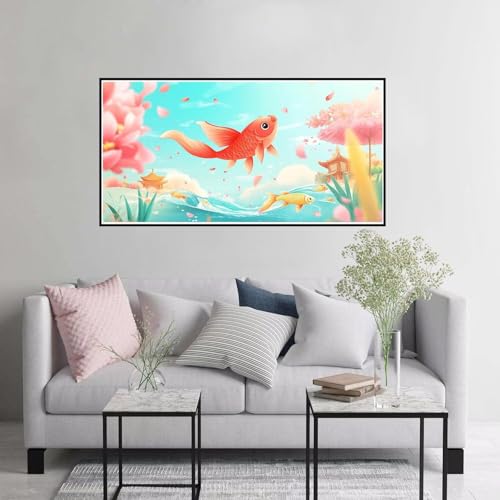 Malen nach Zahlen Erwachsene Fisch Malen nach Zahlen ab 7 Jahre Mädchen, Blume Paint by Numbers mit Pinseln und Acrylfarbe Leinwand Kit, DIY Handgemalt Ölgemälde Geschenke für Frauen 50x100cm A-988 von Hewuiwea