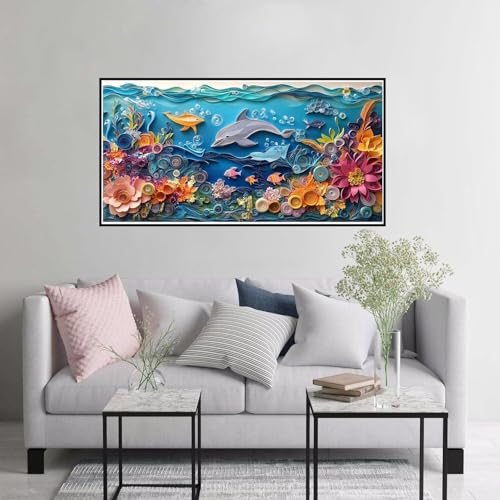 Malen nach Zahlen Erwachsene Fisch Malen nach Zahlen ab 7 Jahre Mädchen, Delphin Paint by Numbers mit Pinseln und Acrylfarbe Leinwand Kit, DIY Handgemalt Ölgemälde Geschenke für Frauen 30x60cm A-987 von Hewuiwea