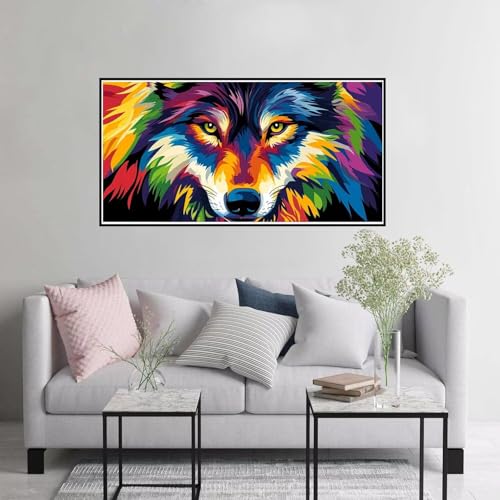 Malen nach Zahlen Erwachsene Groß 40x80cm, Wolf Malen nach Zahlen Tier Malen nach Zahlen Kinder, malen-nach-zahlen DIY Ölgemälde Leinwand Set ,Kreativ Geschenke für Frauen und Zimmer Deko A-410 von Hewuiwea