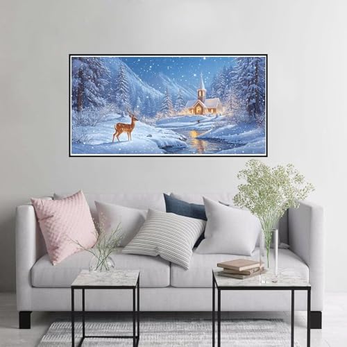 Malen nach Zahlen Erwachsene Hirsch Malen nach Zahlen ab 7 jahre mädchen, Schnee Paint by Numbers mit Pinseln und Acrylfarbe Leinwand Kit, DIY Handgemalt Ölgemälde Geschenke für Frauen 90x180cm A-426 von Hewuiwea