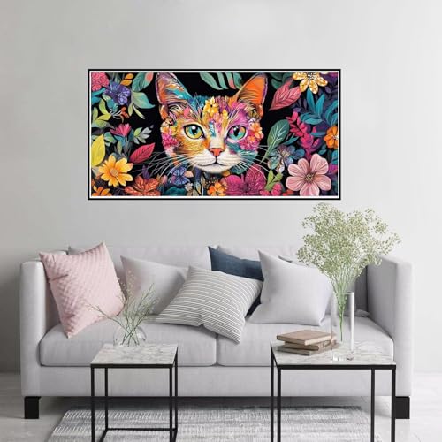 Malen nach Zahlen Erwachsene Katze Malen nach Zahlen ab 7 jahre mädchen, Retro Paint by Numbers mit Pinseln und Acrylfarbe Leinwand Kit, DIY Handgemalt Ölgemälde Geschenke für Frauen 70x140cm A-504 von Hewuiwea