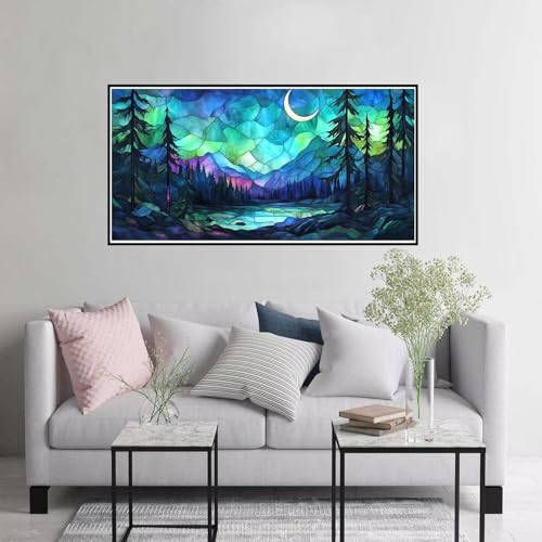 Malen nach Zahlen Erwachsene Mond Malen nach Zahlen ab 7 Jahre Mädchen, Aurora Paint by Numbers mit Pinseln und Acrylfarbe Leinwand Kit, DIY Handgemalt Ölgemälde Geschenke für Frauen 30x60cm A-996 von Hewuiwea