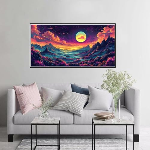 Malen nach Zahlen Erwachsene Mond Malen nach Zahlen ab 7 Jahre Mädchen, Berg Paint by Numbers mit Pinseln und Acrylfarbe Leinwand Kit, DIY Handgemalt Ölgemälde Geschenke für Frauen 30x60cm A-998 von Hewuiwea