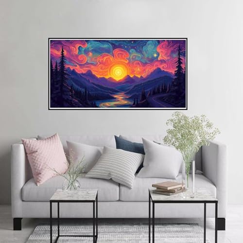 Malen nach Zahlen Erwachsene Sonnenuntergang Malen nach Zahlen ab 7 jahre mädchen, Abstrakt Paint by Numbers mit Pinseln Acrylfarbe Leinwand Kit, Handgemalt Ölgemälde Geschenke Frauen 50x100cm A-428 von Hewuiwea