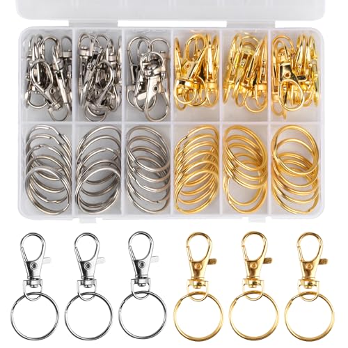 HexinYigjly 72 Stück drehbare Schlüsselanhänger-Clips (36 Schlüsselanhänger-Clips, 36 Schlüsselanhänger-Ringe), drehbare Klauenverschlüsse in Gold und Silber für Handtaschen-Schmuck-DIY-Dekoration von HexinYigjly