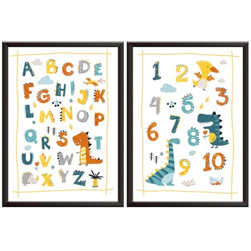 Hey Chimp Dinosaurier-Poster & Alphabet-Diagramm – Kleine Jungen lernen Zahlen & Buchstaben – ABC-Poster – niedliche Dinosaurier-Schlafzimmer-Accessoires & Lernposter für Kleinkinder ungerahmt von Hey Chimp