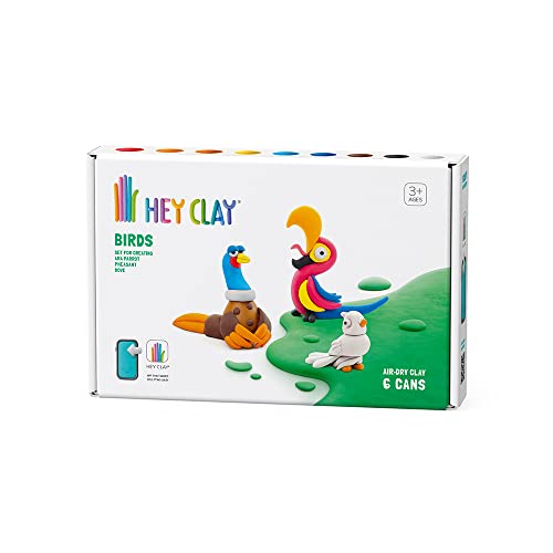 Hey Clay Birds 1 Medium Set Vögel Modelliermasse 1. Modellierton für Kinder im 3er Pack mit 6 Farben - Medium Set 3 Vögel und 6 Farben - Mit interaktiver App Ungiftig von Hey Clay