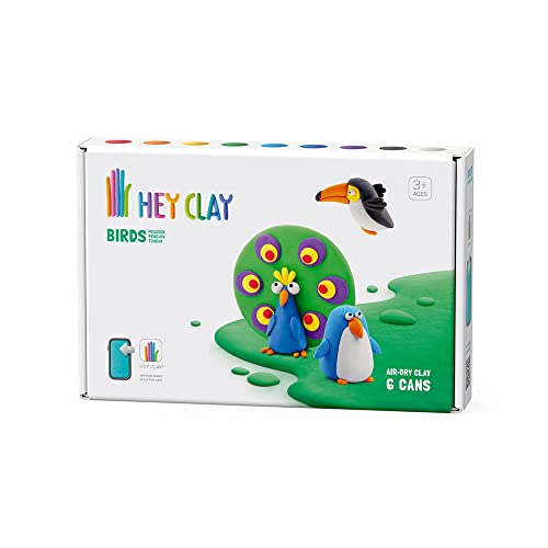 Hey Clay Birds 2 Modelliermasse Medium Set Vögel 2. Modellierton für Kinder im 3er Pack mit 6 Farben - Medium Set 3 Vögel und 6 Farben - Mit interaktiver App Ungiftig von Hey Clay