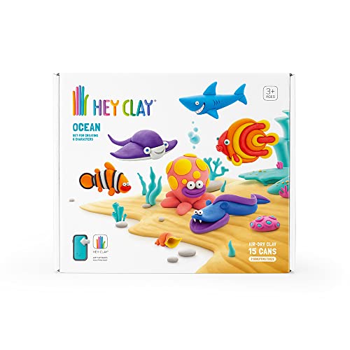 Hey Clay Ocean Modelliermasse, Basis-Set Ocean, 6er Pack mit 15 Farben, 6 Fische mit 2 Werkzeugen, ungiftig von Hey Clay