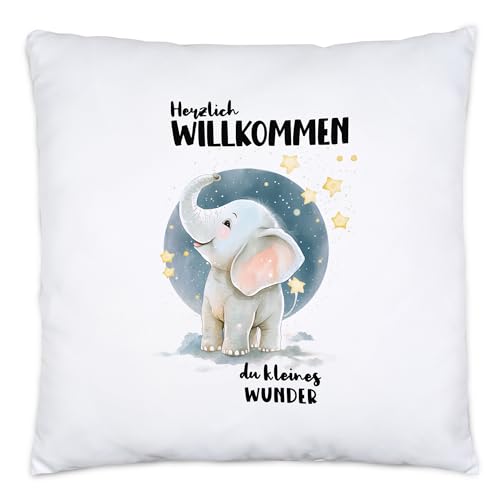 Hey!Print Herzlich willkommen du kleines Wunder Kissen inkl. Füllung Elefant Geburt Geschenk Hallo Baby von Hey!Print