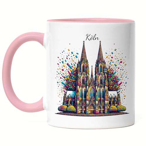 Hey!Print Köln Karnevalsherz Kölner Dom Tasse Rosa Konfetti Fasnacht Jeck Liebe Viva Colonia von Hey!Print