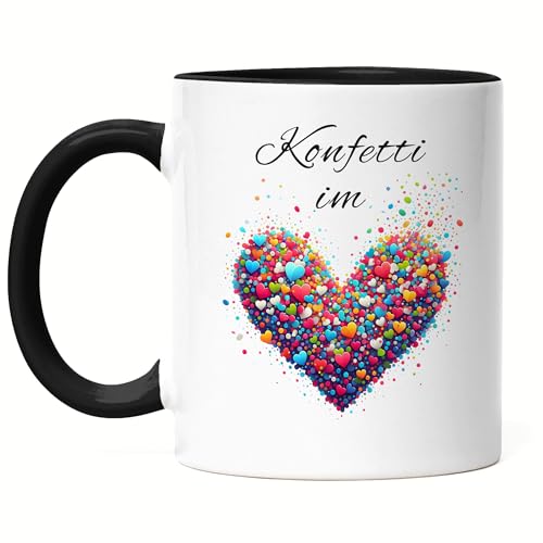 Hey!Print Konfetti im Herzen Tasse Schwarz Karneval Köln Herz Jeck von Hey!Print