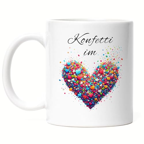 Hey!Print Konfetti im Herzen Tasse Weiß Karnevalsliebe Herz Fasching Köln von Hey!Print