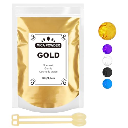 Epoxidharz Farbe 120g, Mica Pulver Natur Metallic Epoxidharz Pigment für für Seifenfarbe, Lipgloss, Nagellack, Make-up, Epoxidharz, Kerzenherstellung, Badebombe, Schleim (Golden) von HeyBalon