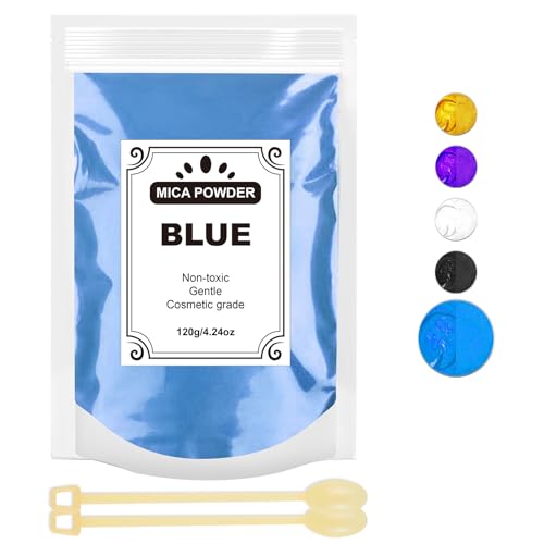 Epoxidharz Farbe 120g, Mica Pulver Natur Metallic Epoxidharz Pigment für für Seifenfarbe, Lipgloss, Nagellack, Make-up, Epoxidharz, Kerzenherstellung, Badebombe, Schleim (blau) von HeyBalon