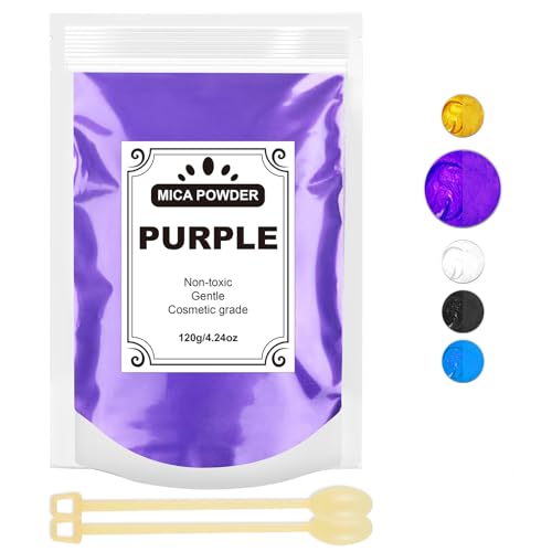 Epoxidharz Farbe 120g, Mica Pulver Natur Metallic Epoxidharz Pigment für für Seifenfarbe, Lipgloss, Nagellack, Make-up, Epoxidharz, Kerzenherstellung, Badebombe, Schleim (violett) von HeyBalon